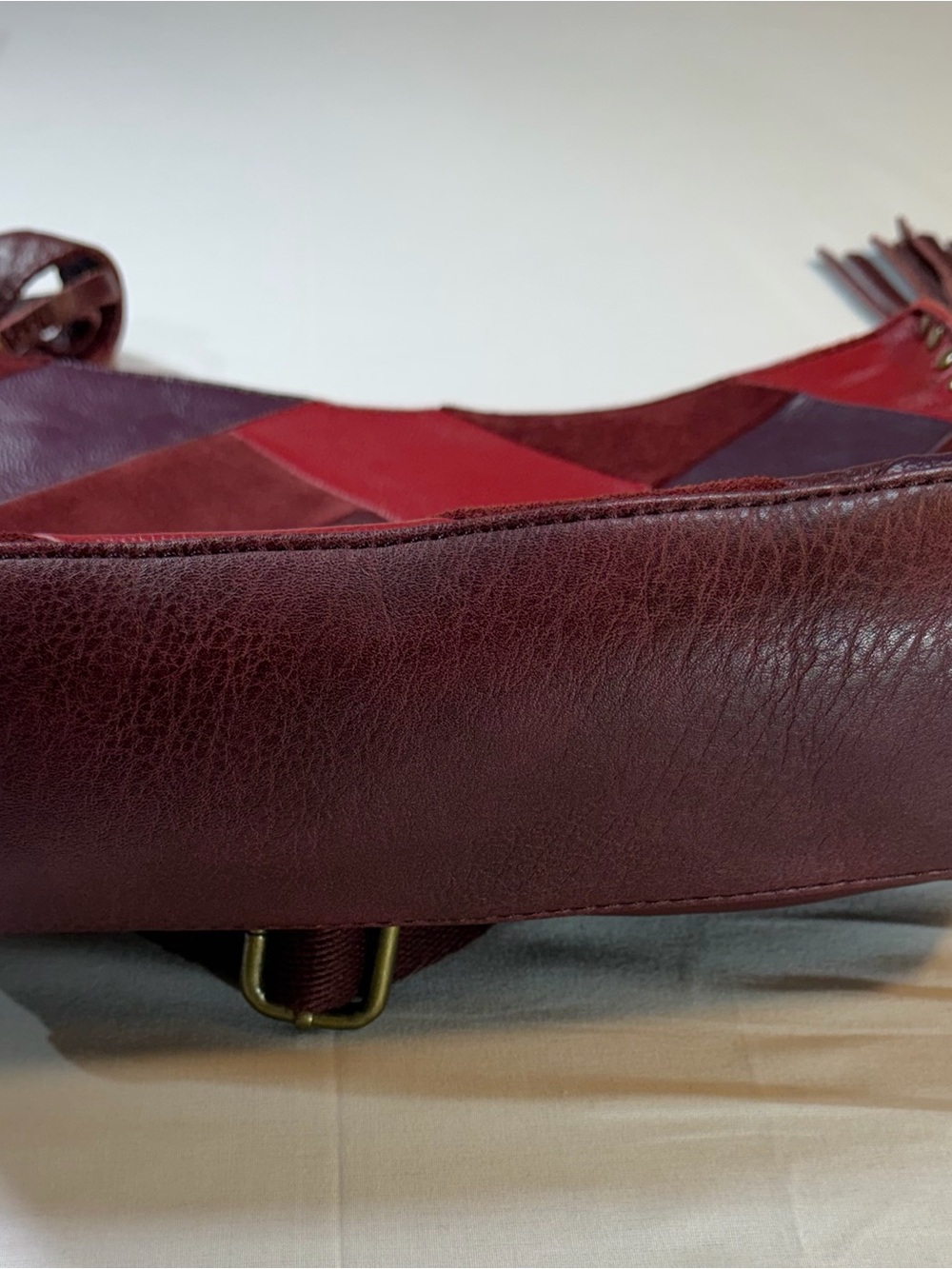 The Sak Woven Patchwork Crossbody in Red and Burgundy - Picture 7 of 9